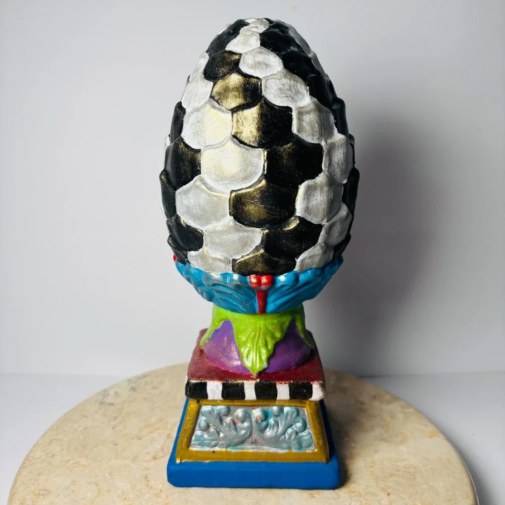 Pier 1 Dragon Egg Statue Decorative‎ Figurine Black White Gold Accent Mackenzie
